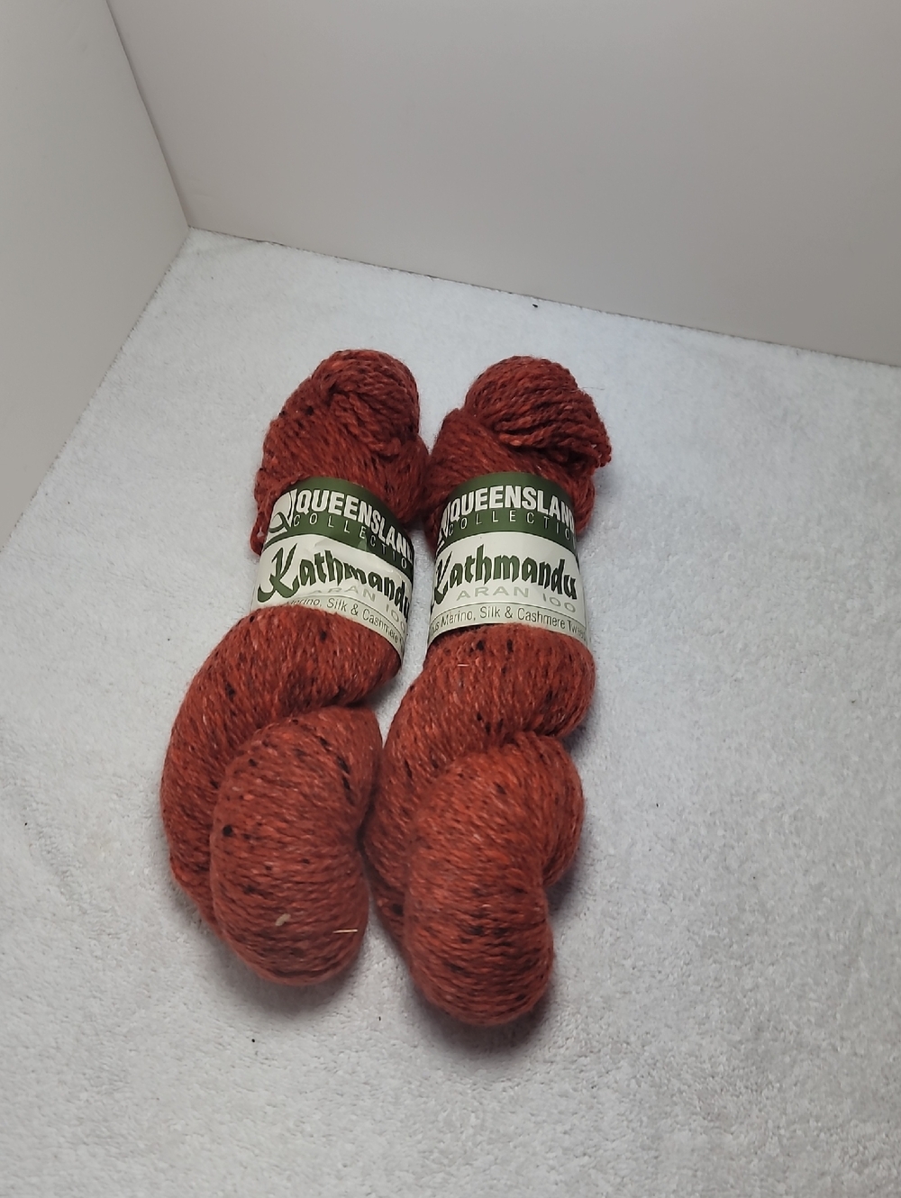 Queensland Kathmandu Aran Tweed Blend Yarn - Rust Orange 2 Skeins NWT